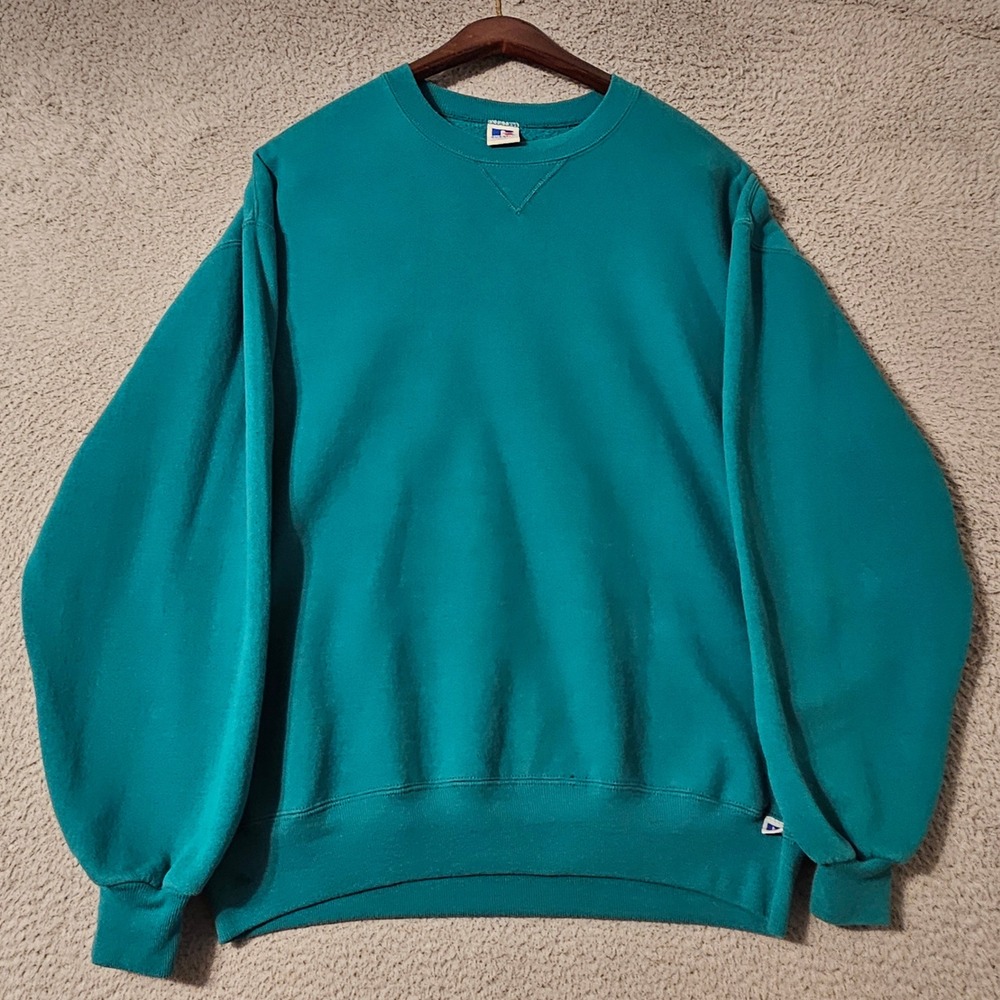 Vintage Russell Athletic Sweatshirt Mens XL Teal Green Blank Crewneck USA Made